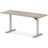 Air Lite 1600mm Slim Height Adjustable Office Desk, Silver Leg, Grey Oak