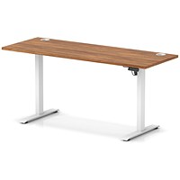 Air Lite 1600mm Slim Height Adjustable Office Desk, White Leg, Walnut