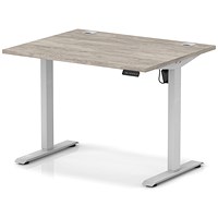 Air Lite 1000mm Height Adjustable Office Desk, Silver Leg, Grey Oak