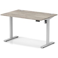 Air Lite 1200mm Height Adjustable Office Desk, Silver Leg, Grey Oak