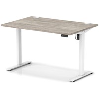 Air Lite 1200mm Height Adjustable Office Desk, White Leg, Grey Oak