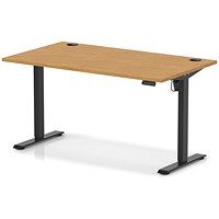Air Lite 1400mm Height Adjustable Office Desk, Black Leg, Oak