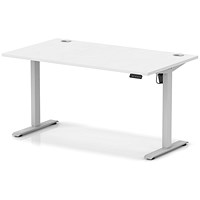 Air Lite 1400mm Height Adjustable Office Desk, Silver Leg, White