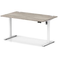 Air Lite 1400mm Height Adjustable Office Desk, White Leg, Grey Oak