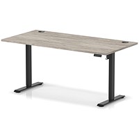 Air Lite 1600mm Height Adjustable Office Desk, Black Leg, Grey Oak