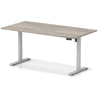 Air Lite 1600mm Height Adjustable Office Desk, Silver Leg, Grey Oak