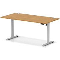 Air Lite 1600mm Height Adjustable Office Desk, Silver Leg, Oak