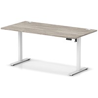 Air Lite 1600mm Height Adjustable Office Desk, White Leg, Grey Oak