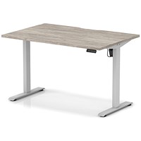 Air 1200mm Scalloped Edge Height Adjustable Desk, Silver Leg, Grey Oak