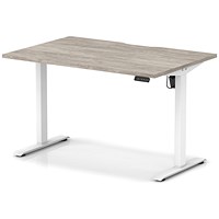 Air 1200mm Scalloped Edge Height Adjustable Desk, White Leg, Grey Oak