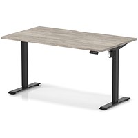 Air 1400mm Scalloped Edge Height Adjustable Desk, Black Leg, Grey Oak
