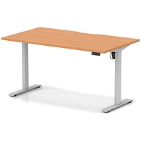 Air 1400mm Scalloped Edge Height Adjustable Desk, Silver Leg, Beech