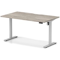 Air 1400mm Scalloped Edge Height Adjustable Desk, Silver Leg, Grey Oak