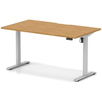Air 1400mm Scalloped Edge Height Adjustable Desk, Silver Leg, Oak