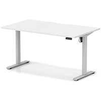 Air 1400mm Scalloped Edge Height Adjustable Desk, Silver Leg, White