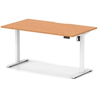 Air 1400mm Scalloped Edge Height Adjustable Desk, White Leg, Beech