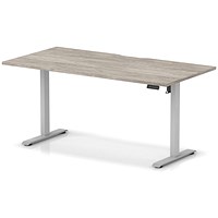 Air 1600mm Scalloped Edge Height Adjustable Desk, Silver Leg, Grey Oak