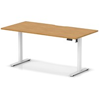 Air 1600mm Scalloped Edge Height Adjustable Desk, White Leg, Oak