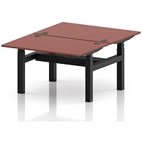 Air 2 Person Sit-Standing Bench Desk, Back-to-Back, 2 x 1200 (800mm Deep), Black Frame, Brick Red