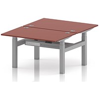 Air 2 Person Sit-Standing Bench Desk, Back-to-Back, 2 x 1200 (800mm Deep), Silver Frame, Brick Red