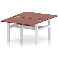 Air 2 Person Sit-Standing Bench Desk, Back-to-Back, 2 x 1200 (800mm Deep), White Frame, Brick Red