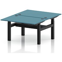 Air 2 Person Sit-Standing Bench Desk, Back-to-Back, 2 x 1200 (800mm Deep), Black Frame, Dark Teal