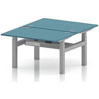 Air 2 Person Sit-Standing Bench Desk, Back-to-Back, 2 x 1200 (800mm Deep), Silver Frame, Dark Teal