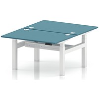 Air 2 Person Sit-Standing Bench Desk, Back-to-Back, 2 x 1200 (800mm Deep), White Frame, Dark Teal