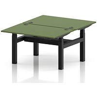 Air 2 Person Sit-Standing Bench Desk, Back-to-Back, 2 x 1200 (800mm Deep), Black Frame, Moss Green
