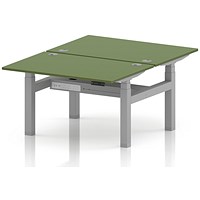Air 2 Person Sit-Standing Bench Desk, Back-to-Back, 2 x 1200 (800mm Deep), Silver Frame, Moss Green