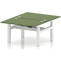 Air 2 Person Sit-Standing Bench Desk, Back-to-Back, 2 x 1200 (800mm Deep), White Frame, Moss Green