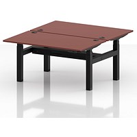 Air 2 Person Sit-Standing Bench Desk, Back to Back, 2 x 1400mm (800mm Deep), Black Frame, Brick Red