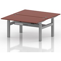 Air 2 Person Sit-Standing Bench Desk, Back to Back, 2 x 1400mm (800mm Deep), Silver Frame, Brick Red