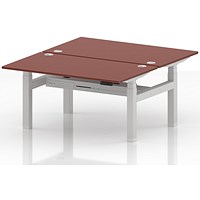 Air 2 Person Sit-Standing Bench Desk, Back to Back, 2 x 1400mm (800mm Deep), White Frame, Brick Red