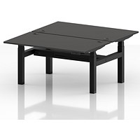 Air 2 Person Sit-Standing Bench Desk, Back to Back, 2 x 1400mm (800mm Deep), Black Frame, Carbon Grey