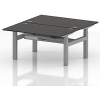 Air 2 Person Sit-Standing Bench Desk, Back to Back, 2 x 1400mm (800mm Deep), Silver Frame, Carbon Grey