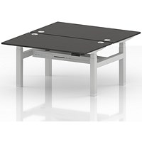 Air 2 Person Sit-Standing Bench Desk, Back to Back, 2 x 1400mm (800mm Deep), White Frame, Carbon Grey