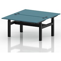 Air 2 Person Sit-Standing Bench Desk, Back to Back, 2 x 1400mm (800mm Deep), Black Frame, Dark Teal