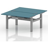 Air 2 Person Sit-Standing Bench Desk, Back to Back, 2 x 1400mm (800mm Deep), Silver Frame, Dark Teal