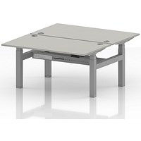 Air 2 Person Sit-Standing Bench Desk, Back to Back, 2 x 1400mm (800mm Deep), Silver Frame, Dove Grey