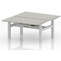 Air 2 Person Sit-Standing Bench Desk, Back to Back, 2 x 1400mm (800mm Deep), White Frame, Dove Grey