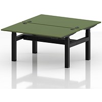 Air 2 Person Sit-Standing Bench Desk, Back to Back, 2 x 1400mm (800mm Deep), Black Frame, Moss Green