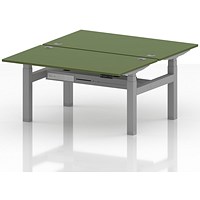 Air 2 Person Sit-Standing Bench Desk, Back to Back, 2 x 1400mm (800mm Deep), Silver Frame, Moss Green