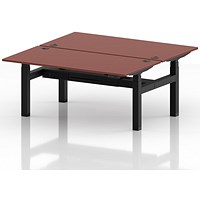 Air 2 Person Sit-Standing Bench Desk, Back to Back, 2 x 1600mm (800mm Deep), Black Frame, Brick Red