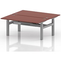 Air 2 Person Sit-Standing Bench Desk, Back to Back, 2 x 1600mm (800mm Deep), Silver Frame, Brick Red