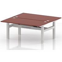 Air 2 Person Sit-Standing Bench Desk, Back to Back, 2 x 1600mm (800mm Deep), White Frame, Brick Red