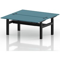 Air 2 Person Sit-Standing Bench Desk, Back to Back, 2 x 1600mm (800mm Deep), Black Frame, Dark Teal