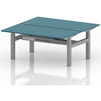 Air 2 Person Sit-Standing Bench Desk, Back to Back, 2 x 1600mm (800mm Deep), Silver Frame, Dark Teal