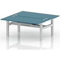Air 2 Person Sit-Standing Bench Desk, Back to Back, 2 x 1600mm (800mm Deep), White Frame, Dark Teal