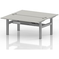 Air 2 Person Sit-Standing Bench Desk, Back to Back, 2 x 1600mm (800mm Deep), Silver Frame, Dove Grey